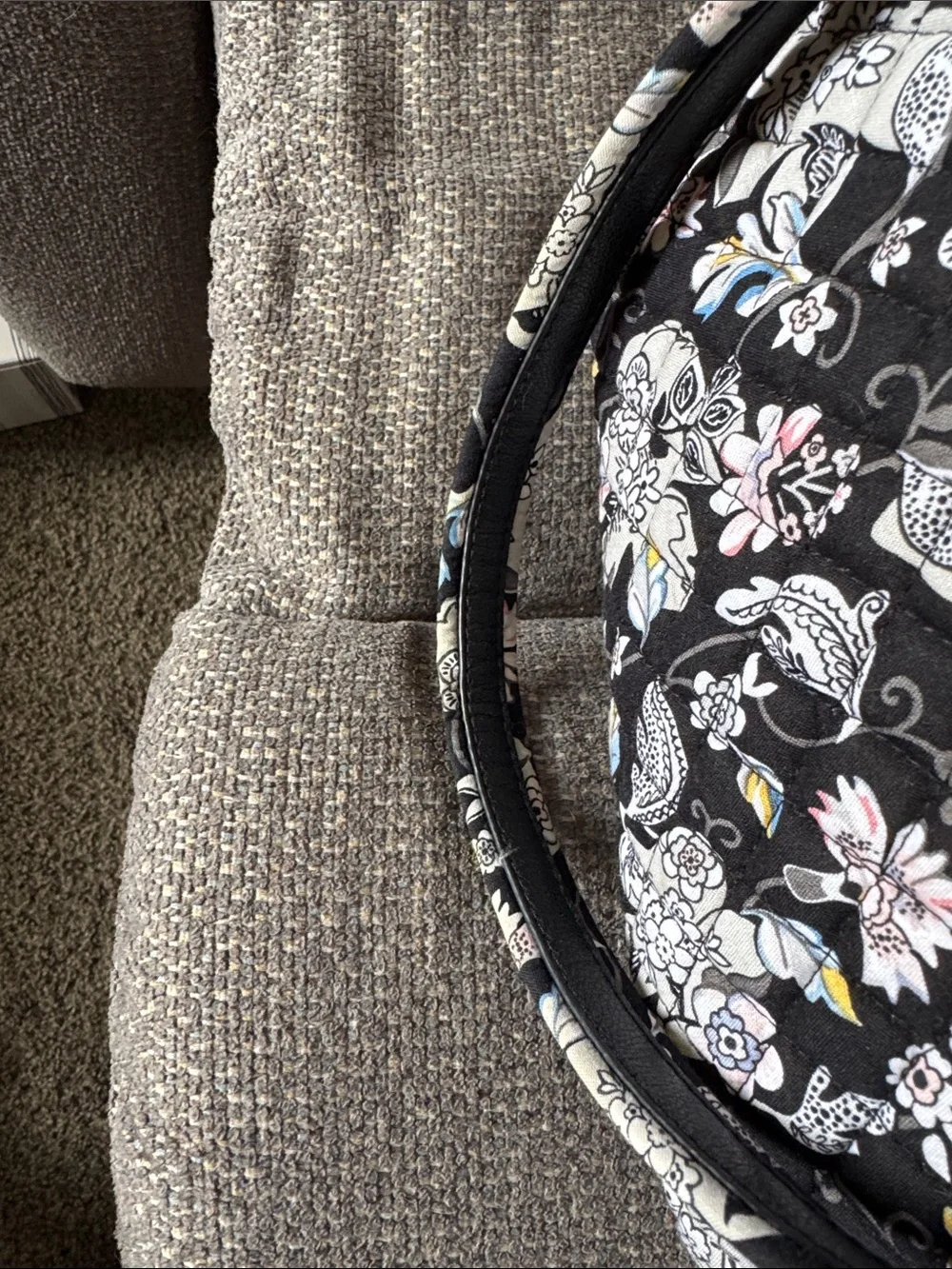 Vera Bradley Black Quilted Floral Tote with Cream, Pink & Light Blue Accents